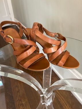 Franco Sarto Strappy Brown Leather open toe Heels